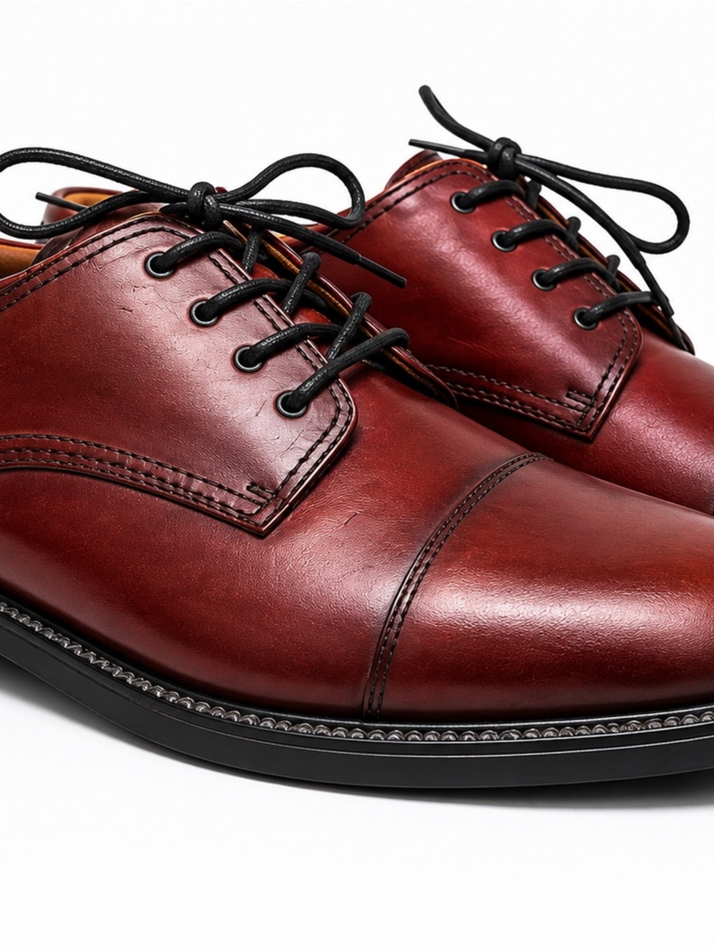 Dockers Men's Burgundy Leather Cap-Toe Derbys with Black Laces